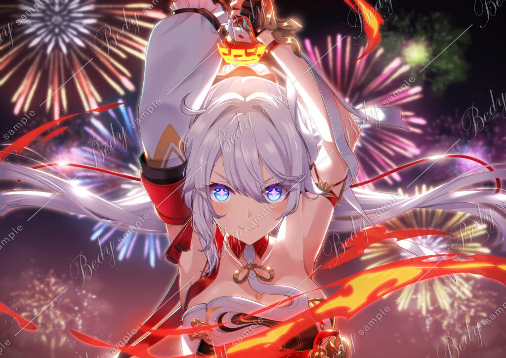 薪月 オリジナル 花火を背景にした女性