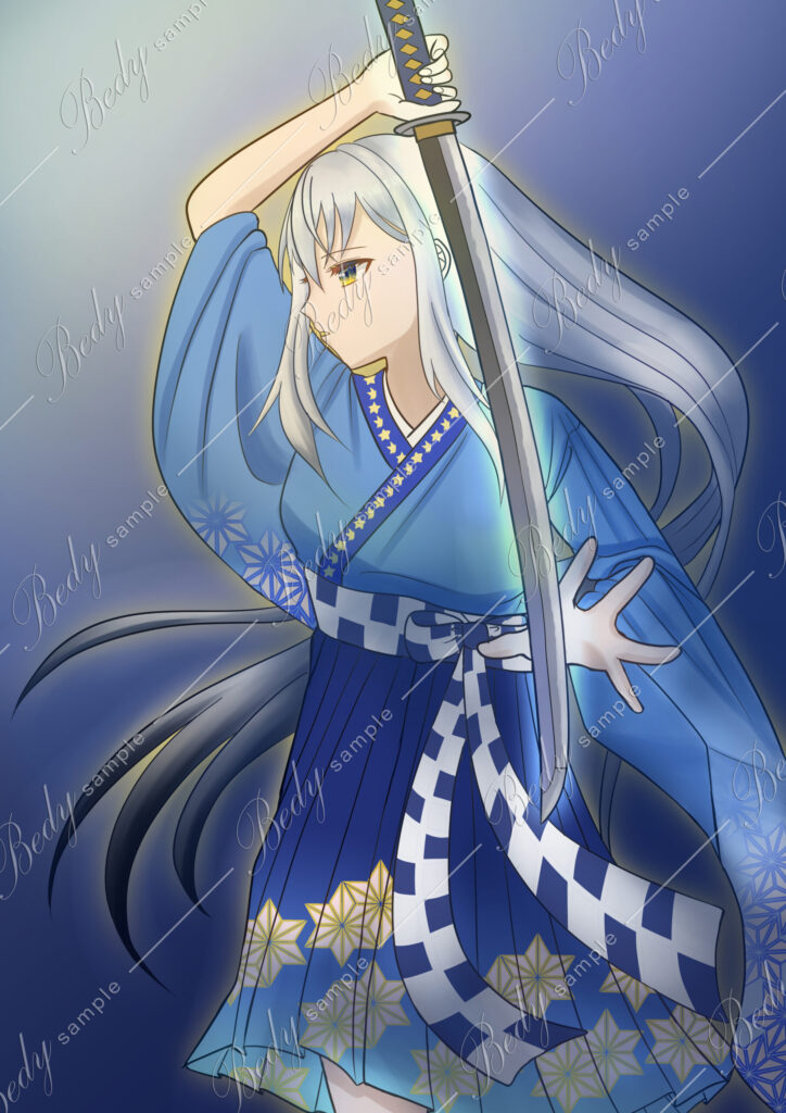 藍/ai オリジナル 日本刀をかざす女性