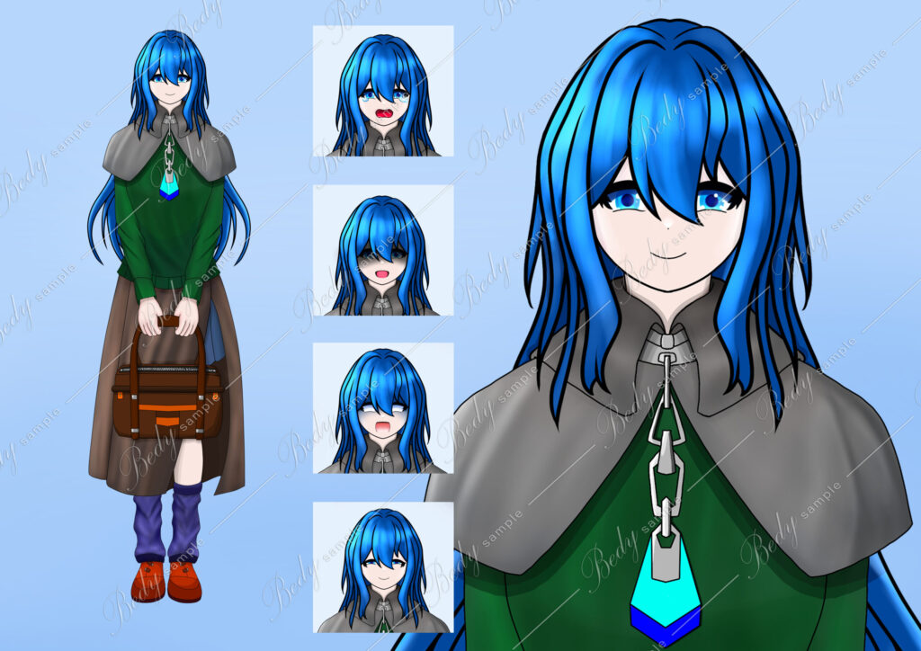 雪丸仁 オリジナル 中世風の青髪の女性