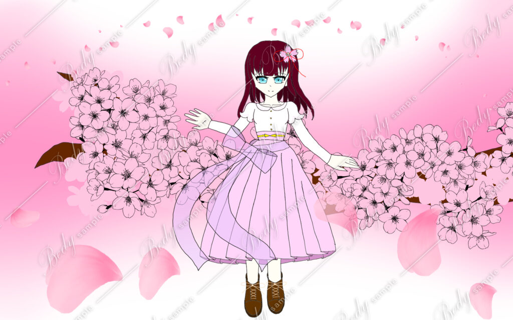 桜の枝に座る少女