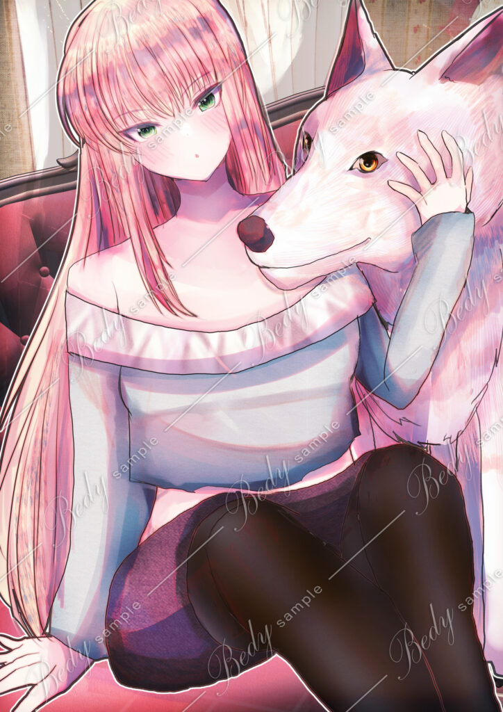 長髪の女性と犬