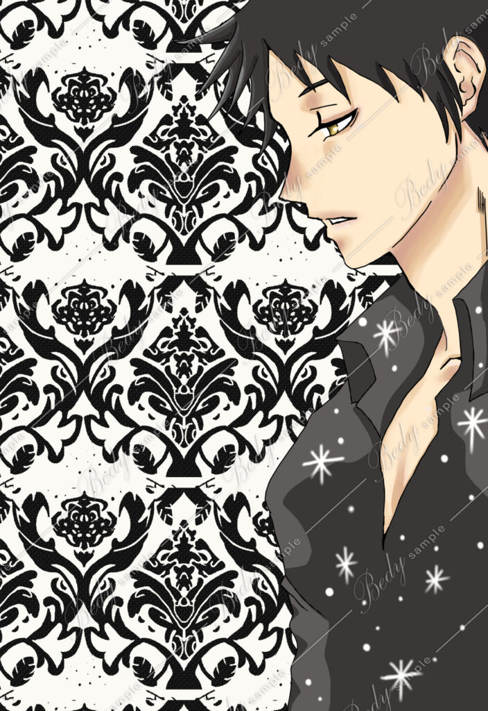 鳴神弥生 オリジナル 黒シャツの男性